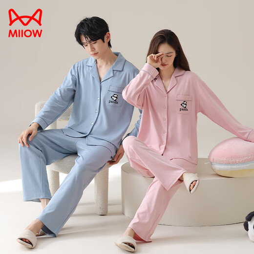 
Cat Man (MiiOW) pure cotton couple pajamas for women in autumn and winter cardigans long sleeves trousers 2025 spring and autumn large size men's home clothes can be worn outside 02D16803 women 02D16803 men XL women-
