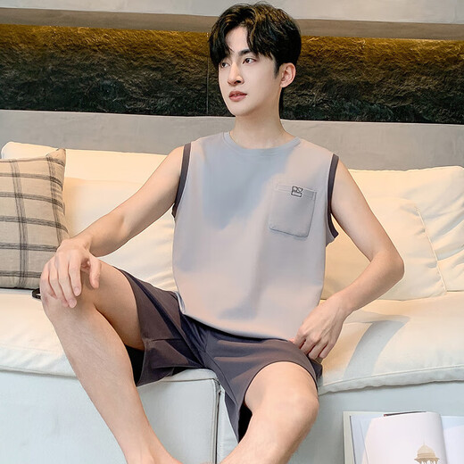 2025 new summer men's pure cotton pajamas set casual vest shorts for outdoor wear OMM13067 L