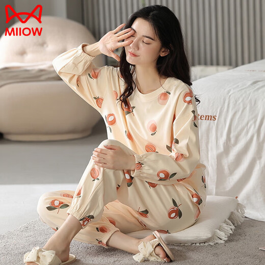 
Catman (MiiOW) spring and autumn pajamas for women pure cotton long sleeve Korean cute cartoon two-piece set for students summer autumn and winter home clothing GXT9928 M (recommended 75-95Jin [Jin equals 0.5 kg])