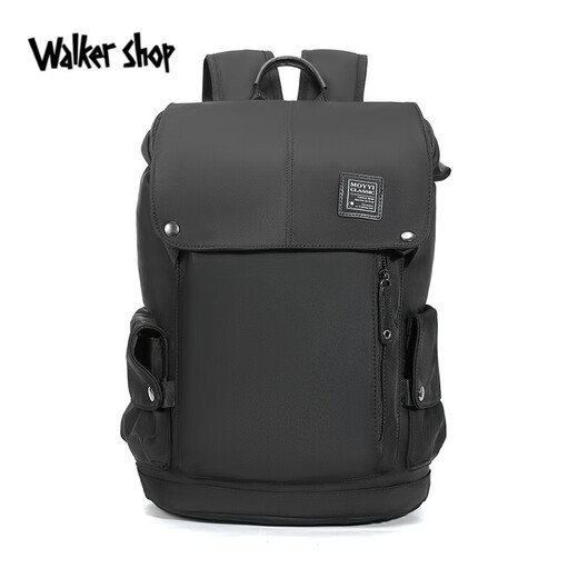 Walker Shop双肩包男士2025新款潮流商务电脑包时尚休闲学生书包大容量旅行包 黑色