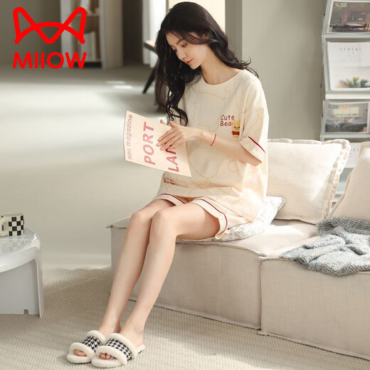 Catman (MiiOW) pajamas for women in summer pure cotton shorts for women can be worn outside 2025 new cotton home clothing set 9859 Brand 100 pure cotton M Recommended 80-100 Jin [Jin equals 0.5 kg]