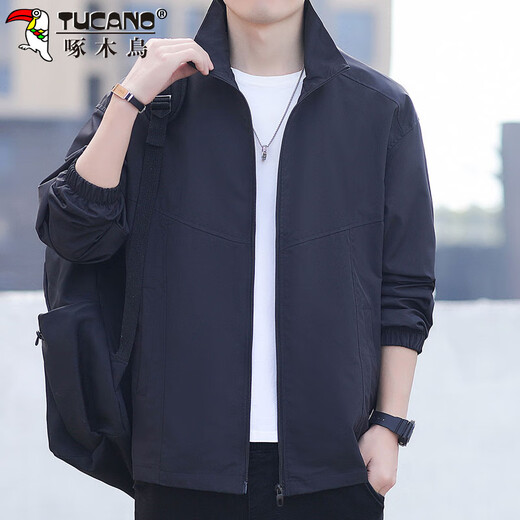Woodpecker (TUCANO) Jacket Men's Spring and Autumn Work Jacket Men's Outdoor Stand Collar Casual Windproof Loose Charge Top Black XL