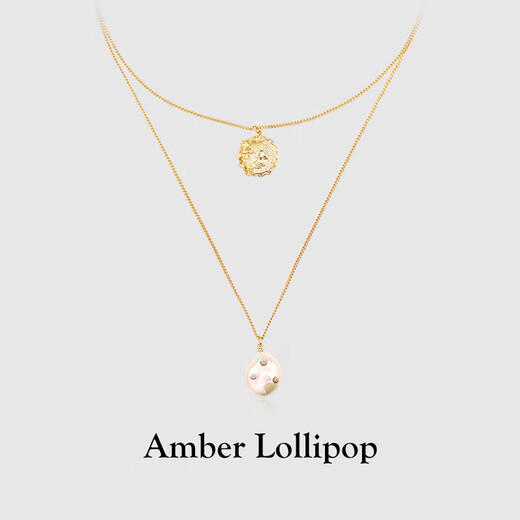 Amber Lollipop Light Luxury Jewelry Necklace Women's Double Layer Pendant Necklace Anniversary Birthday Gift for Girlfriend and Wife