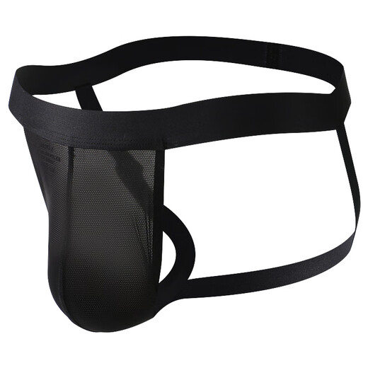 Big Bag Men's Thong Ice Silk Mesh Seamless Sexy Double Thong Low Waist Butt Lifting Butt Exposed Sports Underwear Trendy Black L