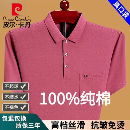 皮尔卡丹（pierre cardin）短袖T恤男士真口袋翻领纯棉休闲宽松中老年POLO打底衫半袖男 蓝色6636 M 165建议90-115斤穿