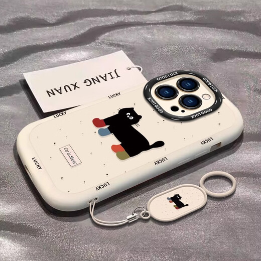 泼墨猫咪适用苹果16手机壳新款iphone15promax套14pro镜头全包13p 泡芙壳【局部光油手环】-古董白-NM12809清新 iPhone 15 Plus