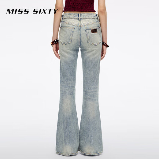 
MISS SIXTY2025 Autumn New Jeans Women's Embroidered Mid-waist Retro Washing Micro-Flared Trousers Gray Blue Short Version 23