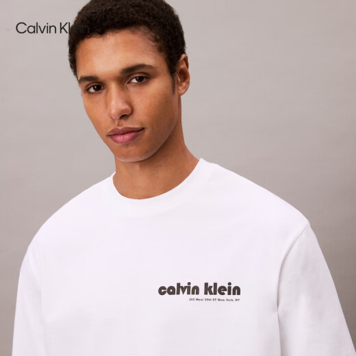 Calvin KleinJeans25早秋新款男士休闲纯色ck字母印花纯棉宽松短袖T恤4RC829G YAA-月光白 M