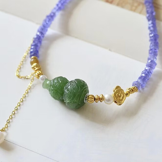 Floating tanzanite gem faceted clavicle chain jasper carved gourd pendant animal year gift picture customized version