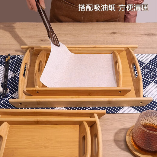 Shenglaifu Tray Bamboo Wooden Rectangular Dinner Plate Dish Plate Hotel BBQ Oil Paper Liner Household Commercial Bin-Ear Plate Dinner Plate Large-Double-Ear Tray 38*26*4.4cm No Specifications