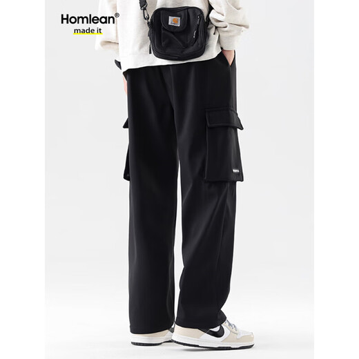 Homlean美式工装裤男春夏防风潮流机能风直筒休闲长裤子2350黑色XL