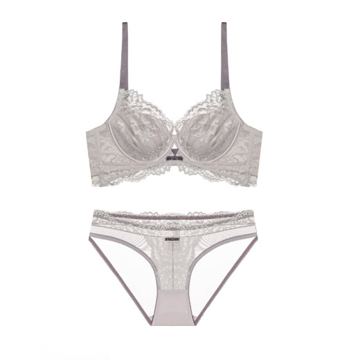 Victoria's style sexy secret French sexy lace underwear women's thin push-up big breasts slimming large size bra set gray purple suit 75C 34