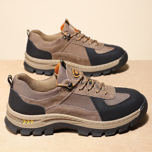 Genuine leather men's shoes spring new outdoor hiking hiking shoes breathable men's casual dad shoes comfortable sports shoes men B9880 gray 42