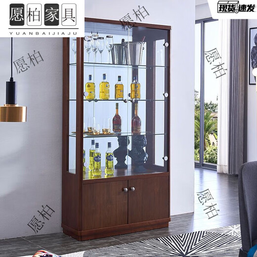 
Yuanbai new wine cabinet household living room double-open door with lock against wall TV side glass display cabinet decoration cabinet multi-function 683# dark walnut color 97 double door delivery package installation