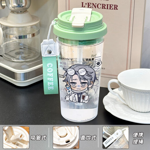 Zhewei's fifth personality water cup, men and women are cute and easy to drink, convenient and high-value transparent straw water in summer BXAO17078 Air Force Cool summer [500ML blue]-painted printing