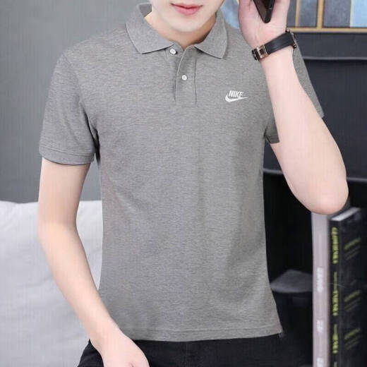 
Nike (NIKE) T-shirt, summer new sportswear, golf casual running short-sleeved cotton lapel breathable POLO shirt FN3895-063-Gray cotton XL (180/96A)