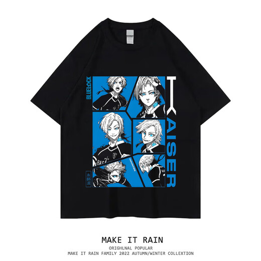 Zhizhen Masculino Dios Blue Pisos Blue Lock Camiseta de anime Camiseta de manga corta Meniguas Parejas Summer Bluelock Impreso ropa de niños Negro [A691] XS Tamaño 160