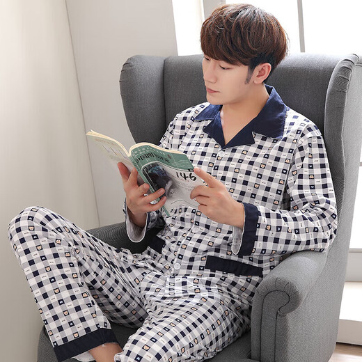Pajamas Urban Beauty Pajamas Men à manches longues Coton pur à manches longues Spring et automne Suit d'été Pyjamas pour hommes en coton de jeunesse mince de coton 5009 L Poids 90125