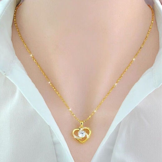 Laohuangxiang sand gold necklace for women, clavicle gold necklace, love pendant, Korean version, gift for girlfriend and mother, small love pendant + water wave chain