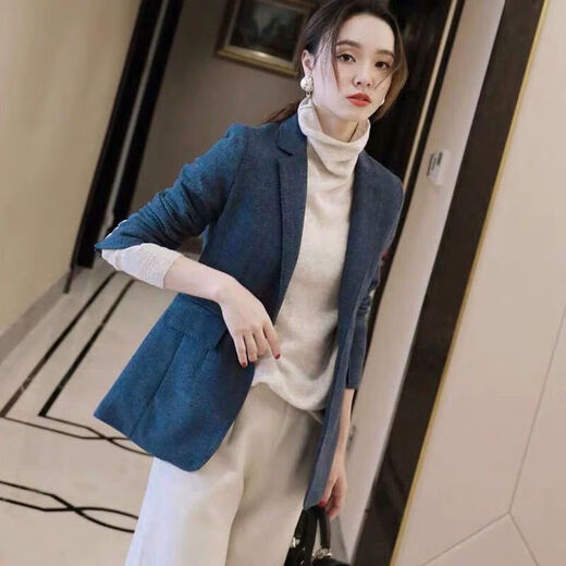 Luo Meng 2025 Spring and Autumn New Style Waist Fit Suit Jacket Design Niche Slim Casual Suit Women's Fashion Blue-1 234 Styles XL Recommended 100-110 Jin Jin equals 0.5 kg