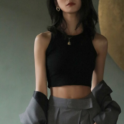 维多利亚的格调小吊带背心女款内搭夏外穿运动无袖T恤设计感短款上衣工字遮副乳 3897黑色【打底/外穿/港风/无袖/ M