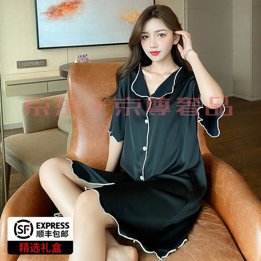 
FENTENGG light luxury brand silk nightgown pajamas for women summer and autumn thin high-end mulberry silk short-sleeved sexy shirt cool home furnishing CWS-9901 M [75-100Jin [Jin equals 0.5 kg]]