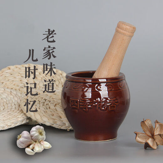 Enshousu ceramic garlic mortar garlic pounder coarse pottery radium bowl garlic paste chili salt home kitchen garlic pounding jar main picture