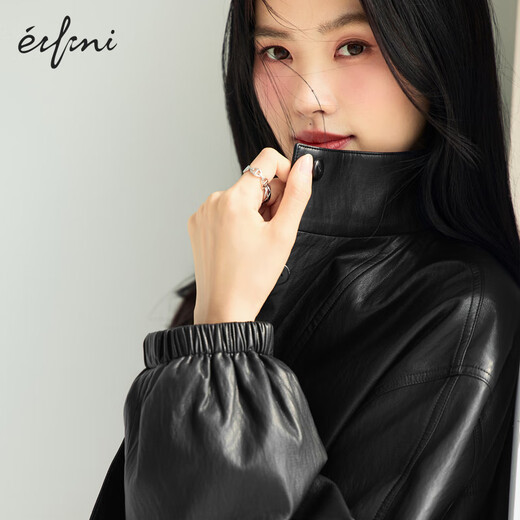 EIFLI (EIFINI) EIFLI Trendy Motorradtemperament Temachse Lederjacke für Frauen 2025 Herbst Neue vielseitige Freizeit -Designjacke für Frauen Schwarz S