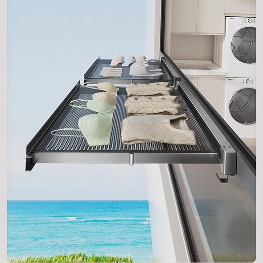 Good wife multifunctional home bathroom/balcony can store things and can be laid flat for drying. The wall rack can be retracted and stored with hooks. Large size 60cm can be retracted and stored with 8 hooks.