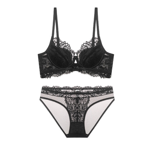 Victoria's Style Sexy Secret French Sexy Lace Underwear Women's Thin Push-Up Big Breast Reducing Large Size Bra Set Black Set 85B 38