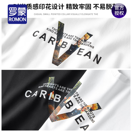 罗蒙（ROMON）2025春秋长袖t恤男薄款莫代尔棉秋衣黑色潮流印花打底衫内搭上衣 白色 (15123) L (适合115-130斤)