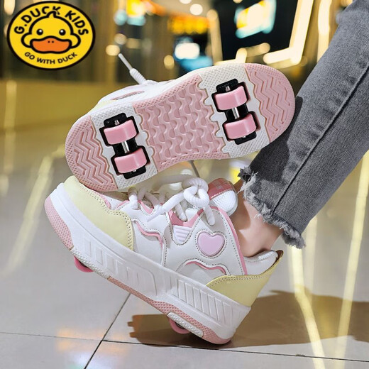 G.Duck Kids2025 Sacios de Rampage Rampage New Children Camas de cuatro ruedas Sneakers 'Double Wheels Skates puede caminar y Remollos Pink Four de 9930 REDETES DETRATEDES 29 Código estándar