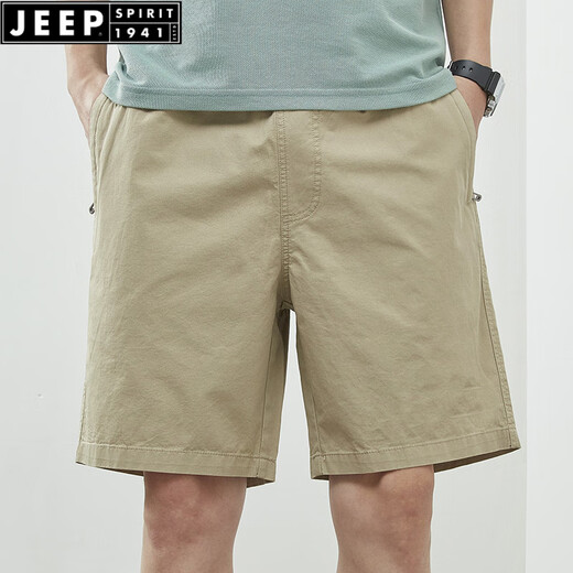 JEEP SPIRIT夏季短裤男士纯棉纯色休闲大裤衩外穿男装宽松简约五分裤男士裤子 9215浅绿色 XL
