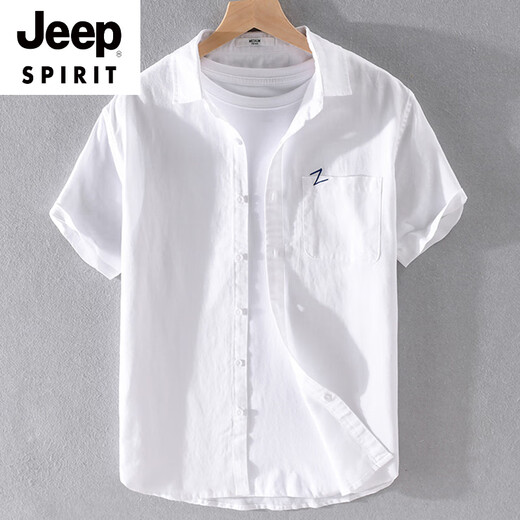 JEEP SPIRIT men's cotton linen lapel short-sleeved t-shirt loose shirt collar top clothes with neckline T-shirt linen summer clothes yunyi-9711 yellow M