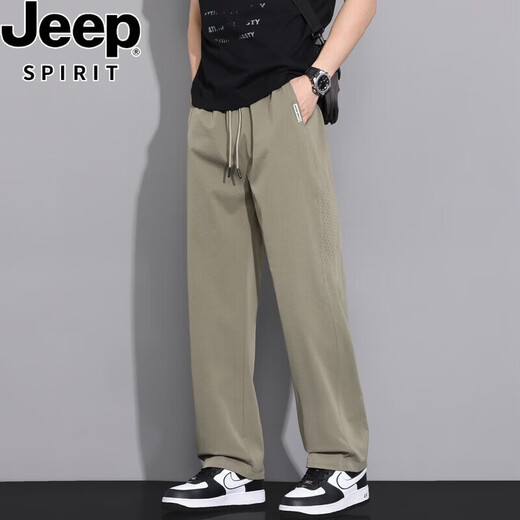 JEEP SPIRIT straight pants men's summer new style trendy loose casual trousers cool breathable sports pants ice silk quick-drying pants men black JK6636 suitable for multiple scenes L recommended reference size chart