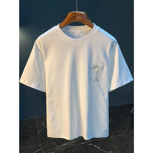 
Jie Yuepai knitted men's printed trendy short-sleeved T-shirt loose quick-drying summer thin top popular embroidered T-shirt high density white [HJ6630] M suitable for 95-110Jin [Jin equals 0.5 kg] wear