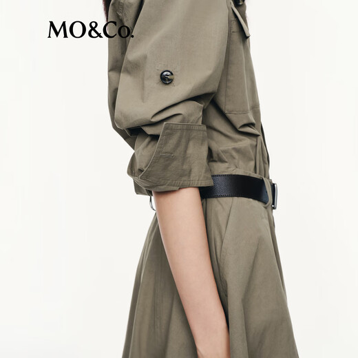 MO /CO. [C+ Serie] Kleid 2025 Herbst Neues Produkt Wash Wasser Baumwoll -Werkzeugrock mit Gürtel MBE3DRS007 Olivengrün S /160