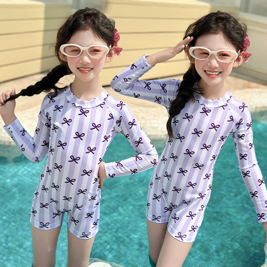 Snoopy Girls Swimsuit 2025 New Children's Seaside One-piece Swimsuit for Big Kids and Girls Cartoon Long Sleeve Sun Protection Swimsuit Picture Color 160