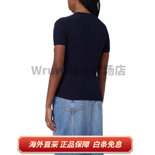 保罗拉夫劳伦（Polo Ralph Lauren）纯色圆领徽章短袖毛衣 女款 深蓝色 深蓝色 S