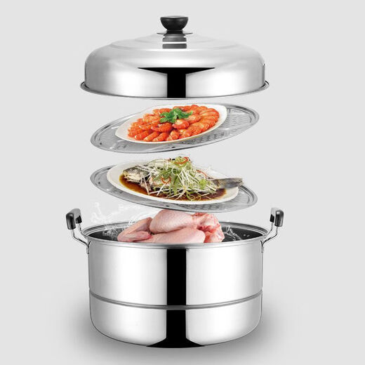 SUPOR steamer household large large capacity extra thick two-layer stainless steel steamed buns and fish pot 34 36 40cm commercial soup pot upgraded extra thick double layer heightening model (larger) 40cm Damage guaranteed One-year warranty