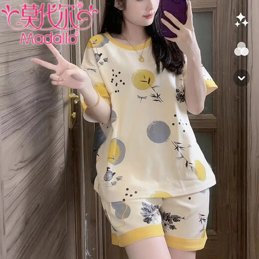 莫代尔睡衣女夏季短袖纯棉2025新款韩版学生可爱外穿家居服薄款大码套装 短袖套装G6636 2XL 130-145斤