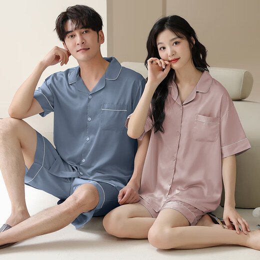 
Catman MIIOW summer ice and snow silk cool couple pajamas thin simple cardigan shorts ice silk casual home clothing set 16803 women [simple style] 2XL [suitable weight: 140-160Jin [Jin equals 0.5 kg]]