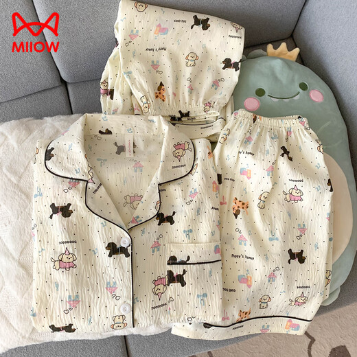 Cat Man (Miiow) Dachshund Dachshund Pajama de gasa de algodón puro para mujeres en verano ropa para estudiantes de manga corta para el hogar de tres piezas de verano yunduo algodón-j9901# paradise cachorro set de tres piezas M [sugerencia 75-100Jin [Jin equivale a 0.5 kg]]]