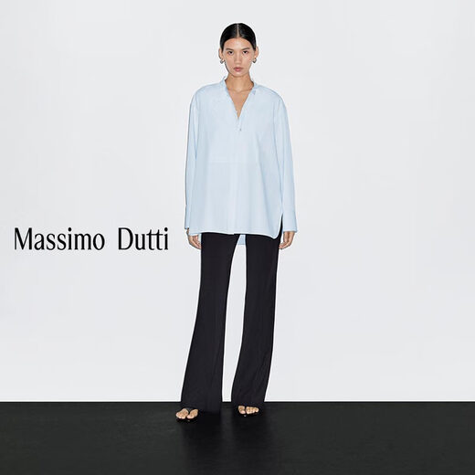 Massimo Dutti discount upgrade 2026 women's French minimalist smart commuting style stand collar long-sleeved shirt 05164764 light blue XS (165/84A)
