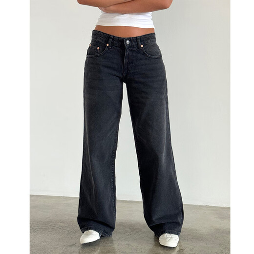 
SAKENMAO American retro low waist non-elastic washing straight jeans for women in autumn street wide-leg denim women's pants 12176 wash blue S
