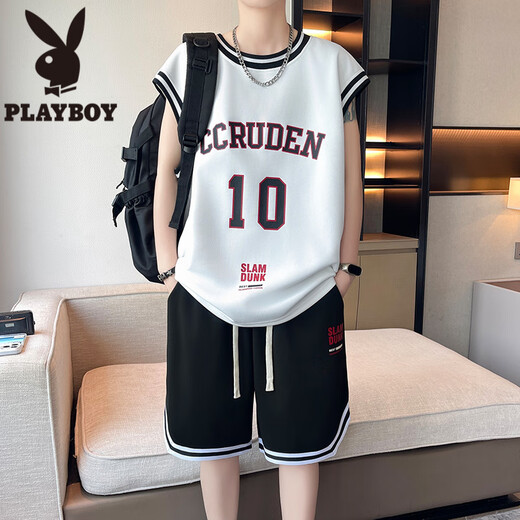 Playboy (Playboy) Traje de baloncesto de secado rápido de seda de hielo para niños, estudiantes de secundaria, camisetas, adolescentes, camisetas de chaleco deportivo de verano, LBD-TZ6173 Negro (Tops + Shorts) M 75 a 105 Jin [Jin equivale a 0.5 kg]