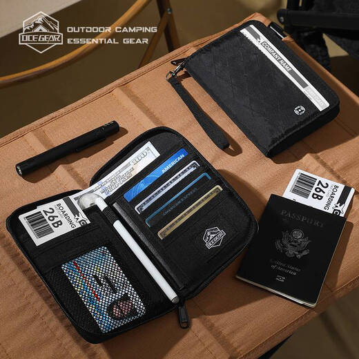 郦狼RFID护照随身包证件收纳包户外旅行出国XPAC防泼水钱包机票夹卡包 黑色 12*17*2cm