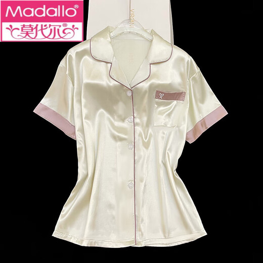 Modal 2025 Neue Eisseide-Pyjamas für Frauen kurzärmelige Sommerdünne Seide für im Freien tragbare Heimkleidung Set Frühling und Sommer FS_9214# Open/Hemd Doppelte Kurzspitzentasche m