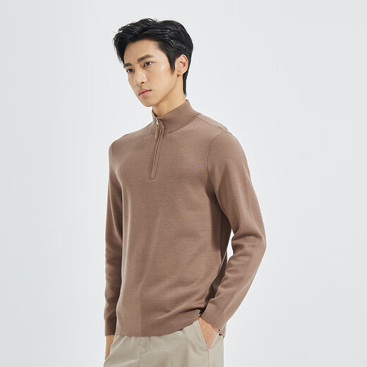 LiLang Light Fashion Men's Clothing Half Cardigan Stand Collar Wool Sweater Men's Cashmere Blended Skin Friendly Easy Care Warm Sweater Light Brown (2S) 2XL (180)