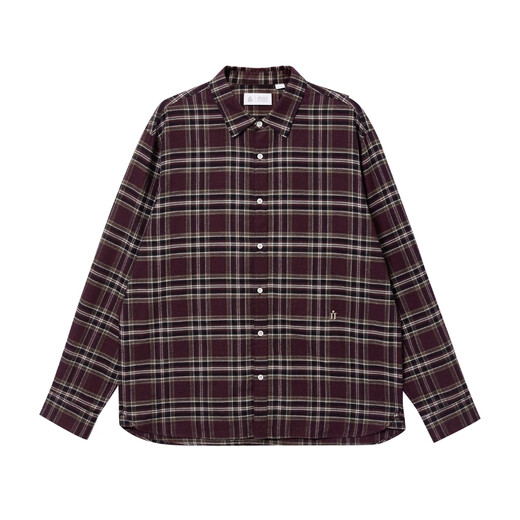 JACK&JONES men's spring new style pure cotton comfortable, soft and exquisite embroidery loose lapel long-sleeved shirt 225305006 F15 burgundy regular M